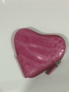 Heart-Shaped Pink Croc-Embossed Coin Pouch